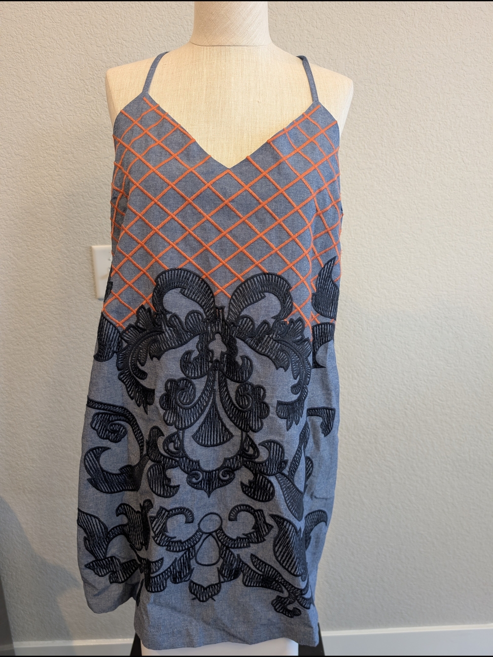 Jealous Tomato Sz L Dress with Black Baroque Motif and Orange Lattice Embroidery